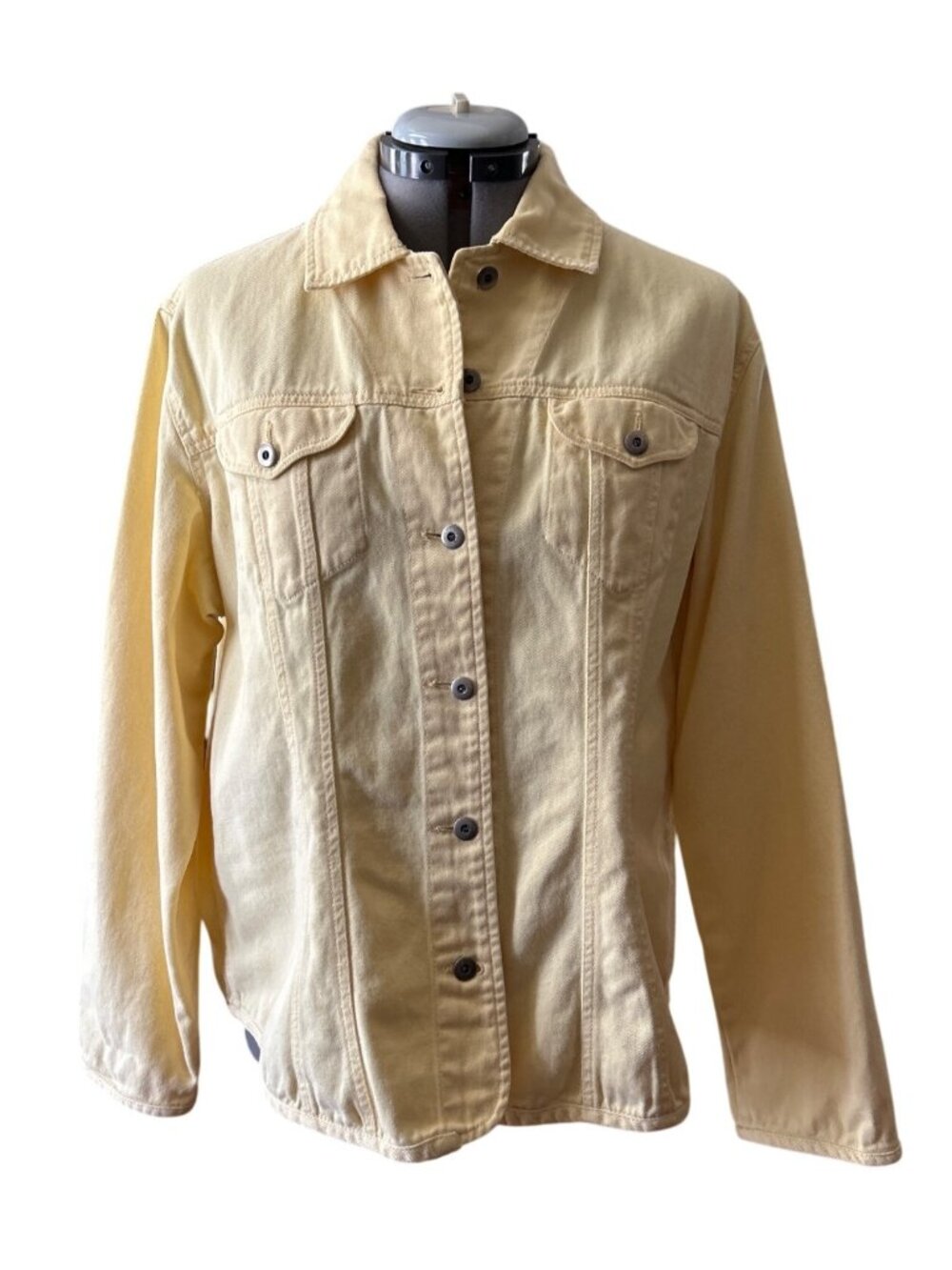 Chicos Yellow Cotton Denim Style Jacket Size 2 With Button Front & Pockets